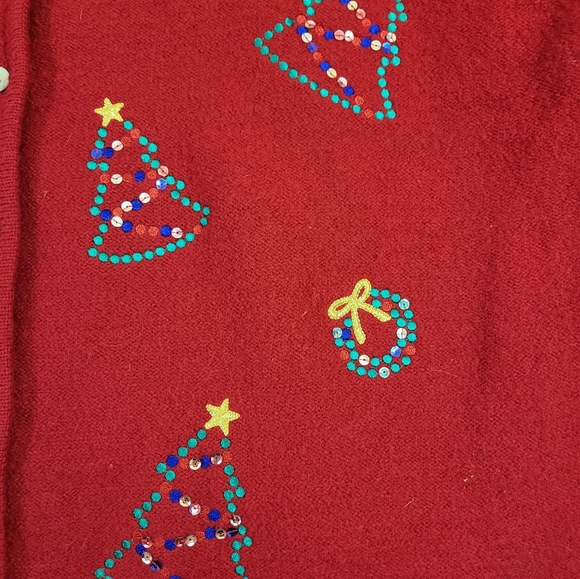 Karen Scott Vintage 100% Wool Embroidered Christmas Sweater Cardigan - Picture 4 of 5